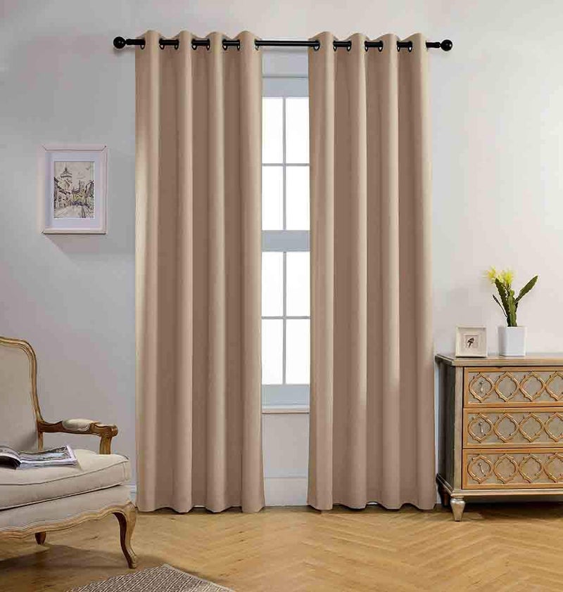 MIUCO Blackout Curtains Room Darkening Curtains Textured Grommet Window Curtains for Living Room 2 Panels 52x84 Inch Long Taupe - Image 1